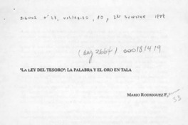 "La ley del tesoro", la palabra y el oro en "Tala"  [artículo] Mario Rodríguez F.