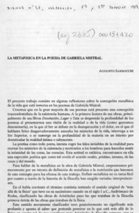 La metafísica en la poesía de Gabriela Mistral  [artículo] Augusto Sarrocchi.