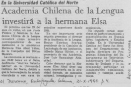 Academia Chilena de la Lengua investirá a la hermana Elsa Academia Chilena de la Lengua investirá a la hermana Elsa