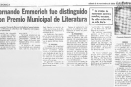 Fernando Emmerich fue distinguido con Premio Municipal de Literatura Fernando Emmerich fue distinguido con Premio Municipal de Literatura