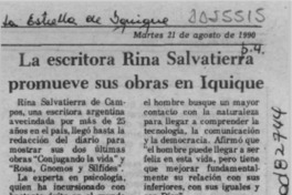 La Escritora Rina Salvatierra promueve sus obras en Iquique  [artículo].