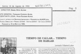 Tiempo de callar -- tiempo de hablar  [artículo] Leonardo Villarroel Lobos.