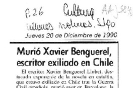 Murió Xavier Benguerel, escritor exiliado en Chile  [artículo]