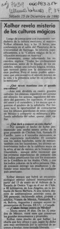 Xolhar revela misterio de las culturas mágicas  [artículo].