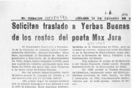 Solicitan traslado a Yerbas Buenas de los restos del poeta Max Jara  [artículo].