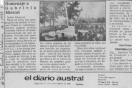 Homenaje a Gabriela Mistral  [artículo] José Chapochnik D.