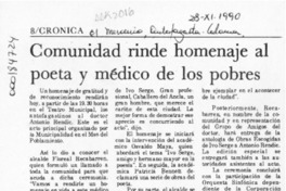 Comunidad rinde homenaje al poeta y médico de los pobres  [artículo].