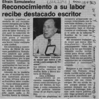 Reconocimiento a su labor recibe destacado escritor  [artículo].