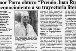 Nicanor Parra obtuvo "Premio Juan Rulfo" Nicanor Parra obtuvo "Premio Juan Rulfo"