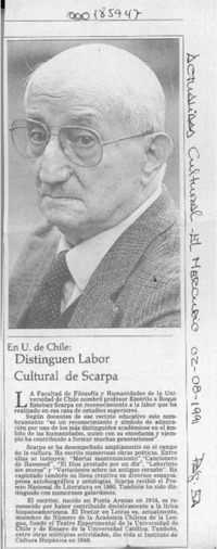 En U. de Chile, distinguen labor cultural de Scarpa  [artículo].