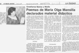 Poemas de María Olga Mansilla declarados material didáctico  [artículo].