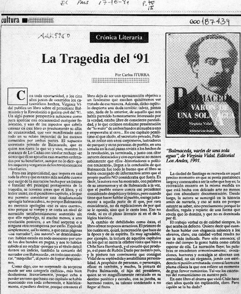 La tragedia del '91  [artículo] Carlos Iturra.