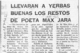 Llevarán a Yerbas Buenas los restos de poeta Max Jara  [artículo].