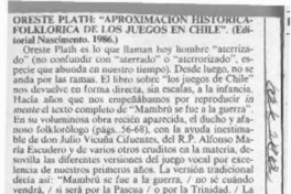 Oreste Plath, "Aproximación histórica-folklórica de los juegos en Chile"  [artículo] Filebo.