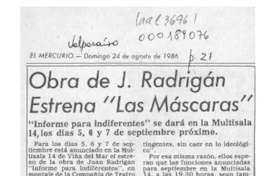 Obra de J. Radrigán estrena "Las Máscaras"  [artículo].