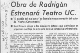 Obra de Radrigán estrenará teatro UC  [artículo].