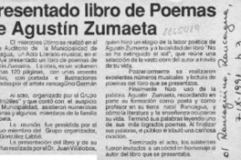 Presentado libro de poemas de Agustín Zumaeta  [artículo].