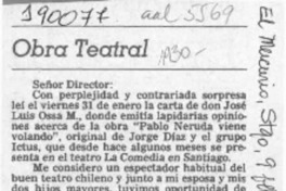 Obra teatral  [artículo] Juan Ignacio Matta E.