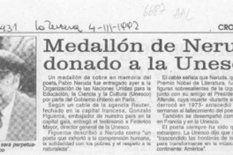 Medallón de Neruda donado a la Unesco  [artículo].
