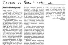 Por fin Shakespeare!  [artículo] Andrés Orrego Matte.