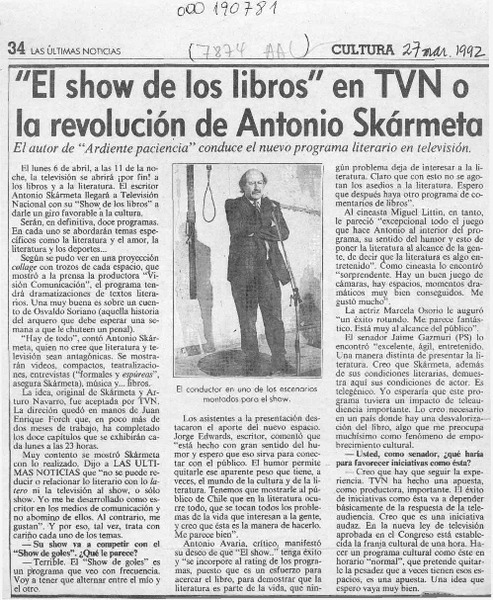 "El show de los libros" en TVN o la revolución de Antonio Skármeta  [artículo].