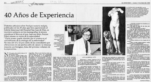 40 años de experiencia  [artículo] Carmen Ortúzar.