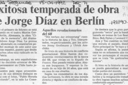 Exitosa temporada de obra de Jorge Díaz en Berlín  [artículo].
