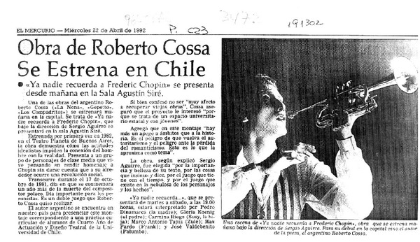 Obra de Roberto Cossa se estrena en Chile  [artículo].