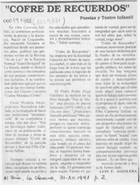 "Cofre de recuerdos"  [artículo] Luis E. Aguilera.
