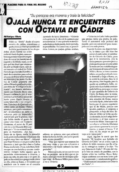 Ojalá nunca te encuentres con Octavia de Cádiz  [artículo] Mili Rodríguez Villouta.