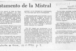 Testamento de la Mistral  [artículo] Eduardo Urrutia Gómez.