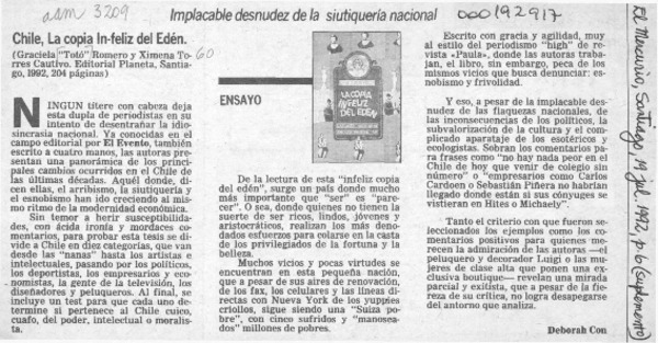 Chile, la copia in-feliz del Edén  [artículo] Deborah Con.