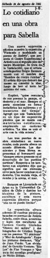 Lo cotidiano en una obra para Sabella  [artículo].