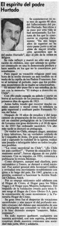 El espíritu del padre Hurtado El espíritu del padre Hurtado