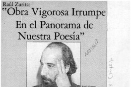 "Obra vigorosa irrumpe en el panorama de nuestra poesía" "Obra vigorosa irrumpe en el panorama de nuestra poesía"