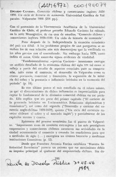 Comercio chileno y comerciantes ingleses 1820-1880  [artículo] Cristián Garay.