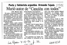 Murió autor de "Canción con todos"  [artículo].