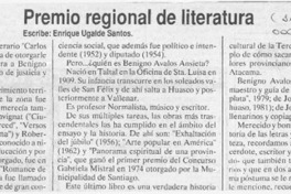 Premio regional de literatura  [artículo] Enrique Ugalde Santos.