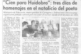 "Cien para Huidobro", tres días de homenajes en el natalicio del poeta "Cien para Huidobro", tres días de homenajes en el natalicio del poeta