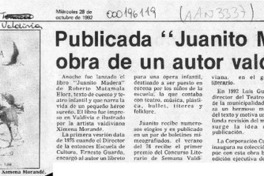 Publicada "Juanito Madera" obra de un autor valdiviano  [artículo].