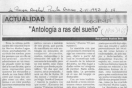"Antología a ras del sueño" Loreto Bustos Beck. "Antología a ras del sueño" Loreto Bustos Beck.