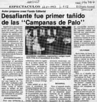 Desafiante fue primer tañido de las "Campanas de palo"  [artículo].