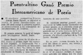 Puentealtino ganó Premio Iberoamericano de Poesía Puentealtino ganó Premio Iberoamericano de Poesía