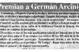 Premian a Germán Arciniegas  [artículo].