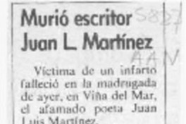 Murió escritor Juan L. Martínez  [artículo].