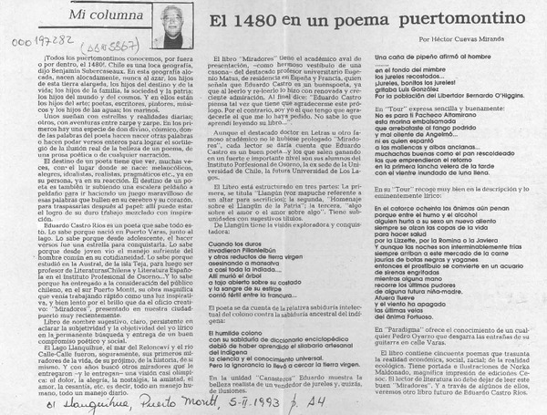 El 1480 en un poema puertomontino  [artículo] Héctor Cuevas Miranda.