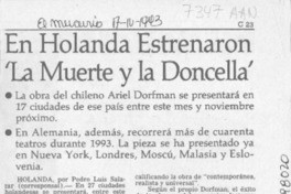 En Holanda estrenaron "La muerte y la doncella"  [artículo] Pedro Luis Salazar.