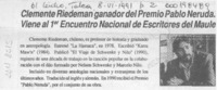 Clemente Riedemann, ganador del Premio Pablo Neruda, viene al 1er. Encuentro Nacional de Escritores del Maule  [artículo].