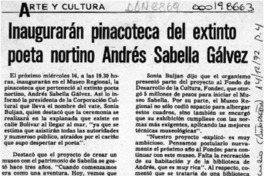 Inaugurarán pinacoteca del extinto poeta nortino Andrés Sabella Gálvez  [artículo].