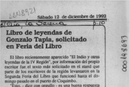 Libro de leyendas de Gonzalo Tapia, solicitado en Feria del Libro  [artículo].